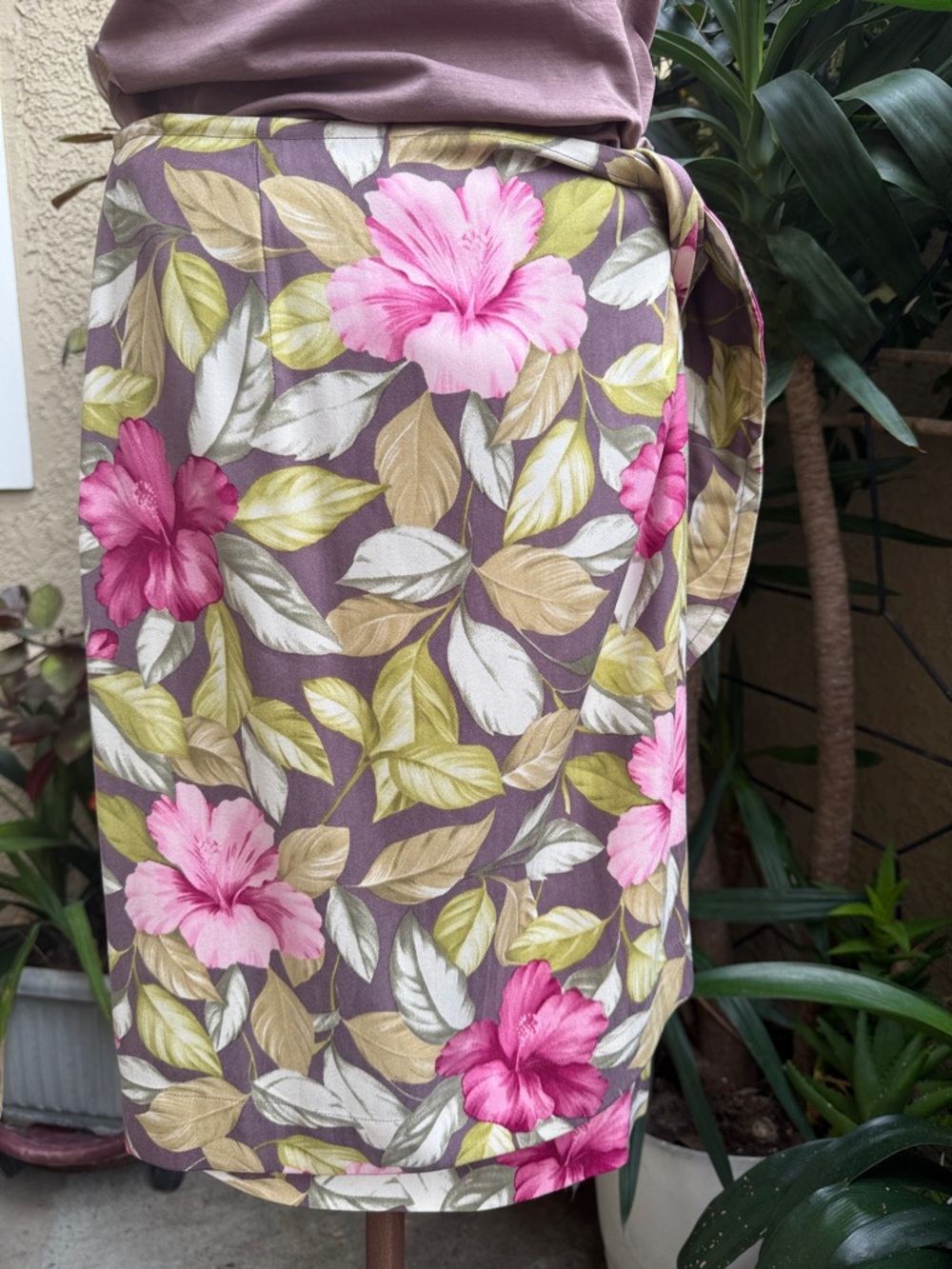 Vintage Tommy Bahama Dusty Mauve & Olive Tropical Silk Skirt